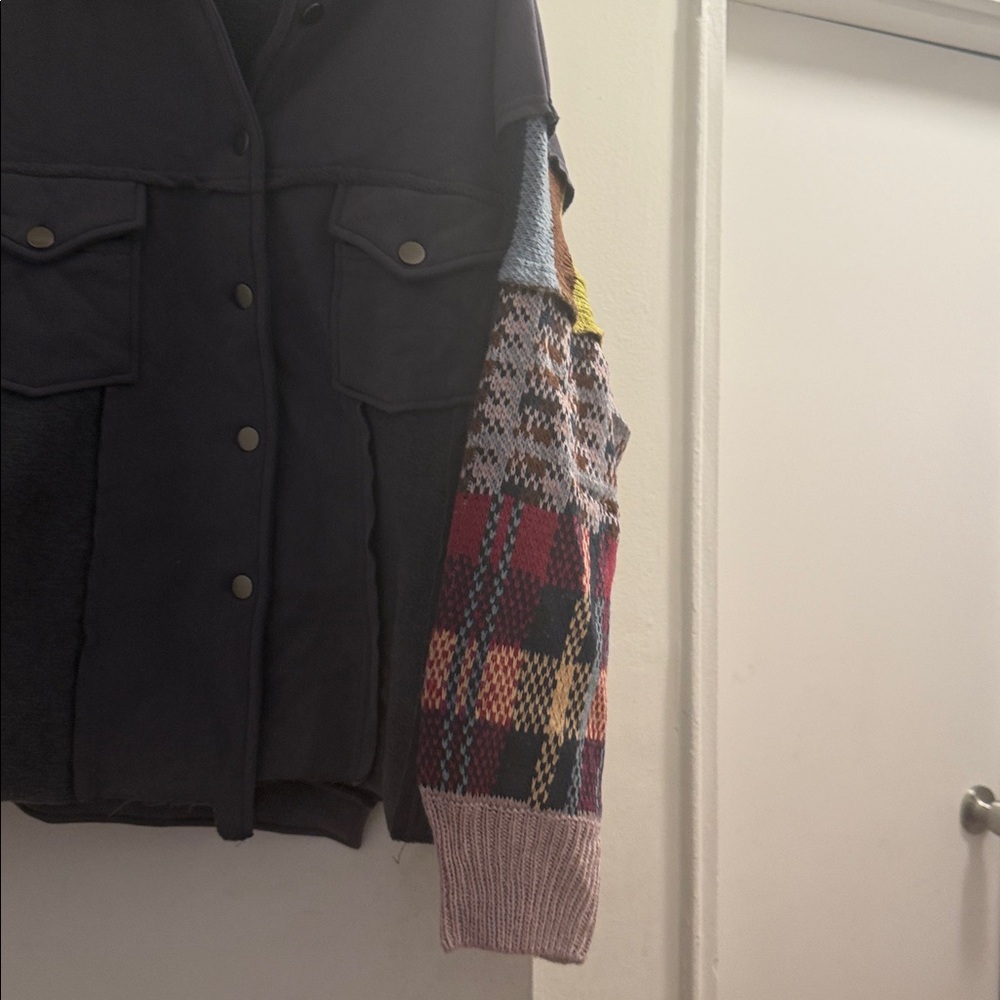 Easel Washed Fleece Knit Mix Button Down Jacket - image 5